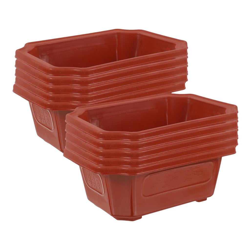 10Pcs Classic Vintage Plastic Bonsai Flowerpot Rectangular Planting Pot for Indoor Succulent Cactus Garden Household Gardening