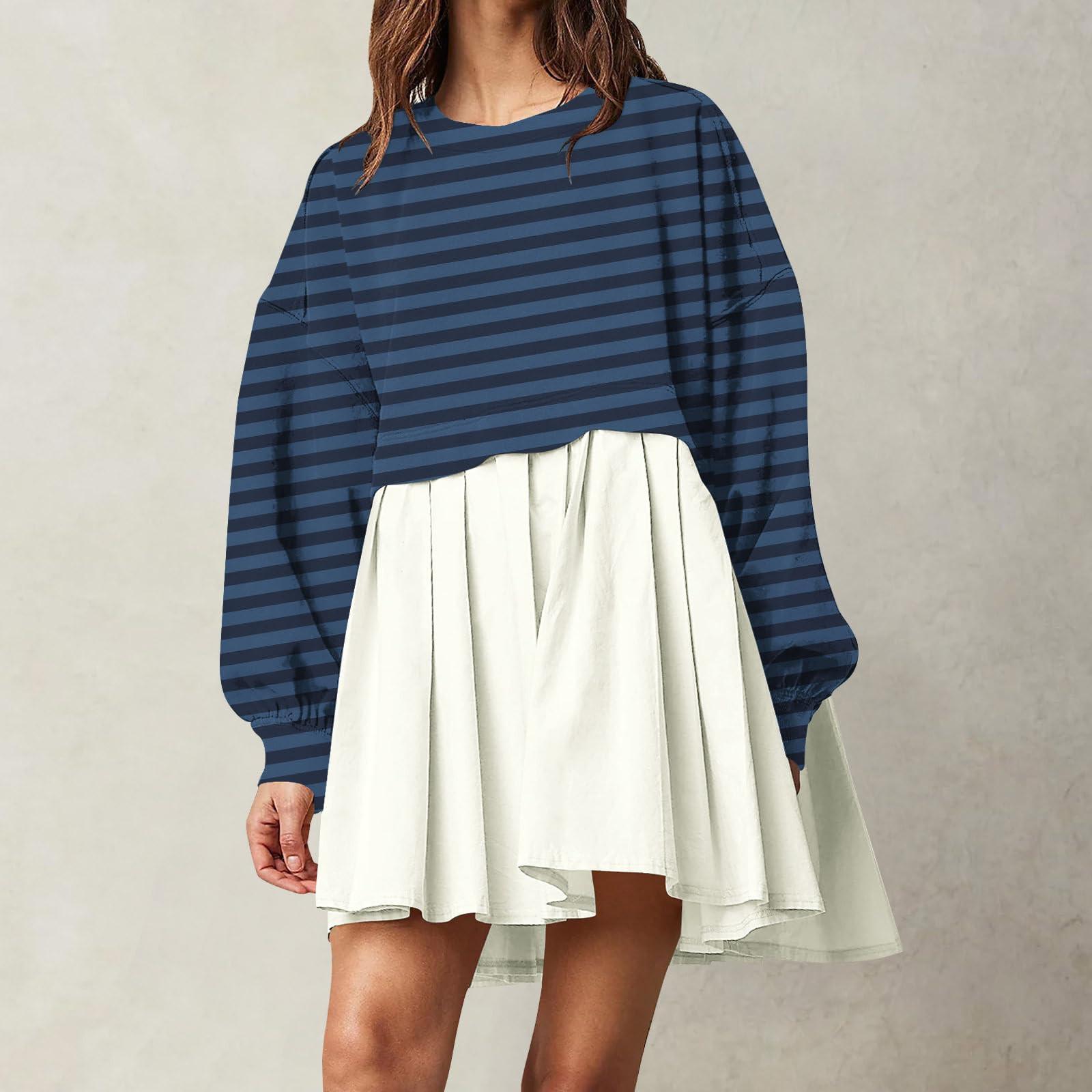 Женская мода повседневная круглая горловина длинный рукав пэчворк пуловер свитшот — фото 11