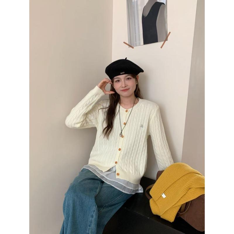 

Autumn and winter new twist woven round neck single-breasted wool long-sleeved knitted cardigan jacket One size бежевый