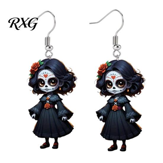 Gothic Witch Drop Earrings Halloween Earrings, Lightweight Acrylic Pendant Retro Rose for Women Girls Day of The Dead Accessories Eye-catching
