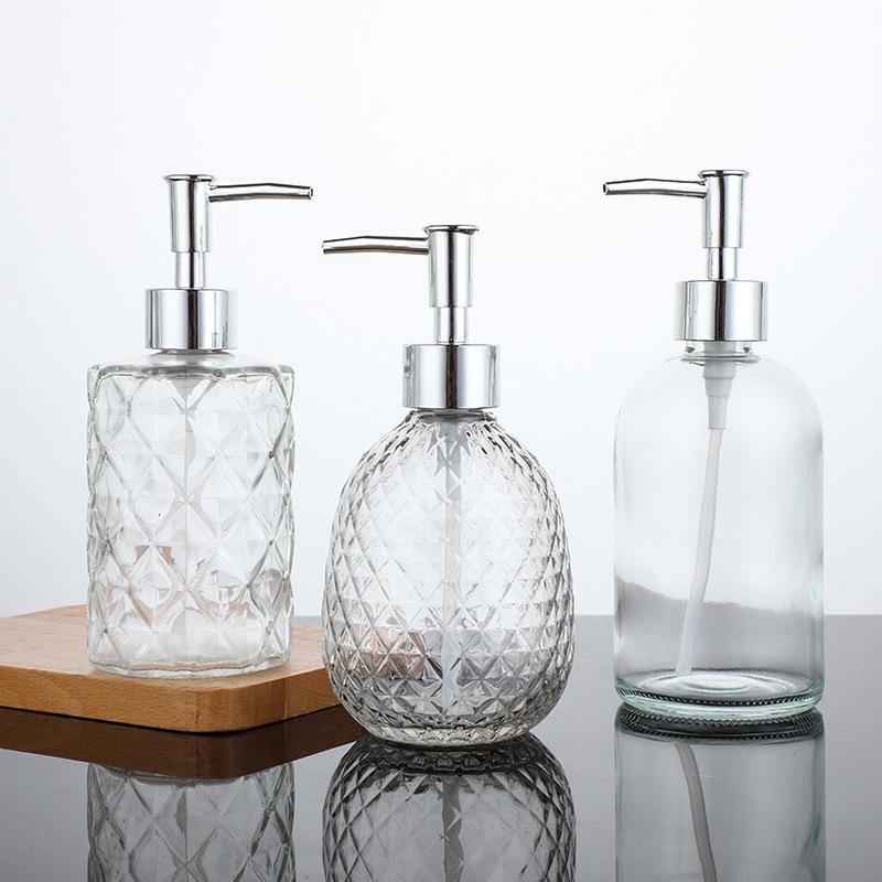 Transparent Glass Pump Bottle for Soap, Shampoo, & Shower Gel