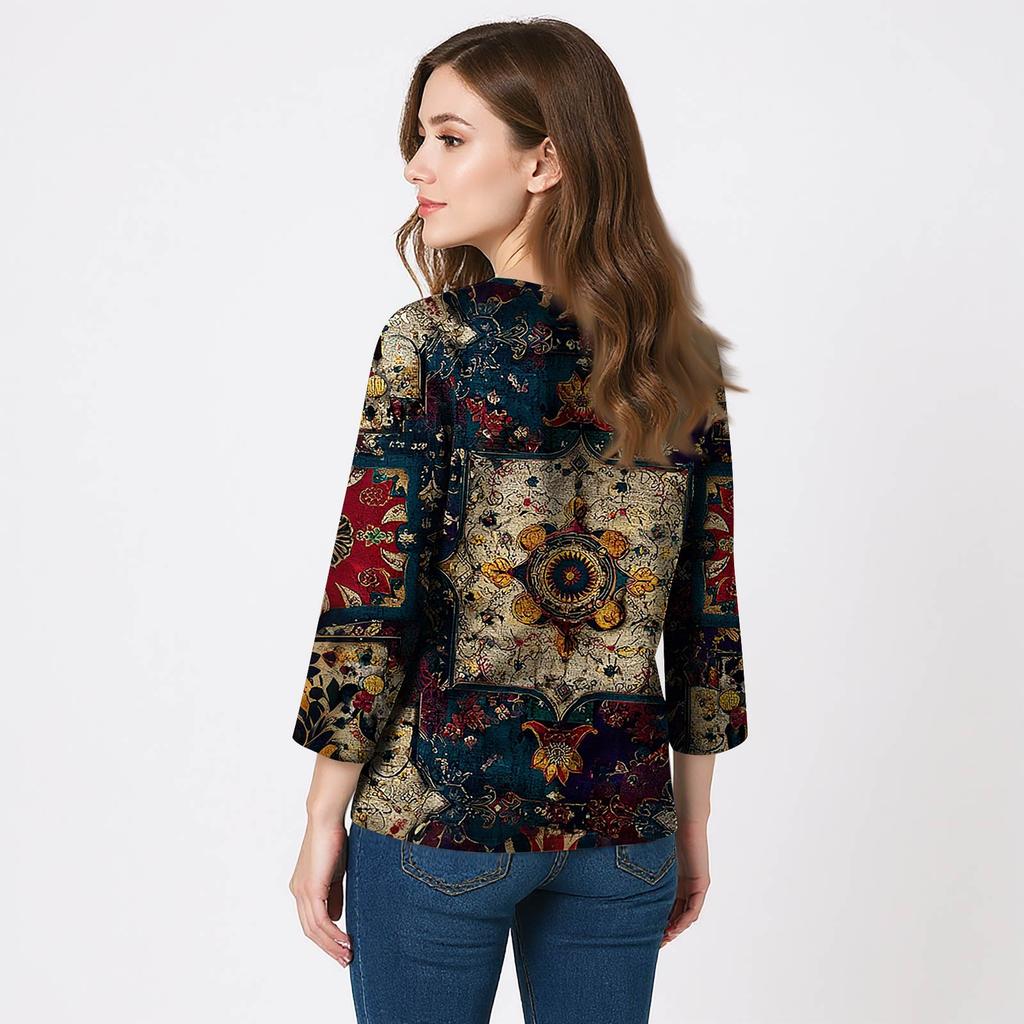 Dámské košile s 3/4 rukávem Topy s výstřihem do V Topy pro volný čas Základní trička Halenka Volné topy