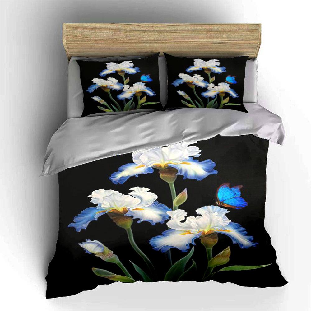 White irises and butterflies. Bedding sets Duvet cover sets Duvet covers Pillowcases(1*Duvet Cover 2*Pillowcases without duvet insert)