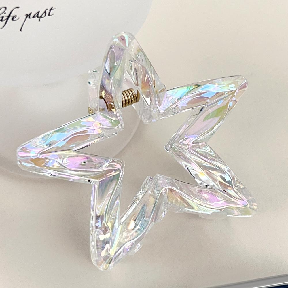 1pc Crystal Candy-colored Hair Clip Dazzling Hollowed-out Five-pointed Star Hair Clip Stylish and Elegant Hair Claw