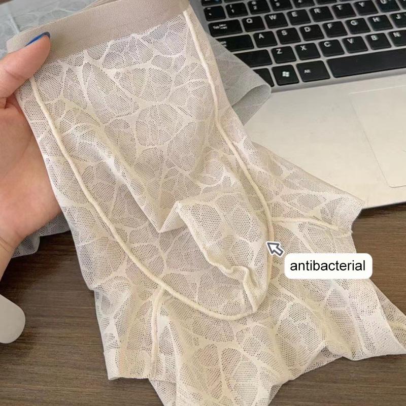 1PC Ice Silk Quick Dry Men Boxer Briefs Breathable Shorts Boxers Fashion Underpants Lace Jacquard