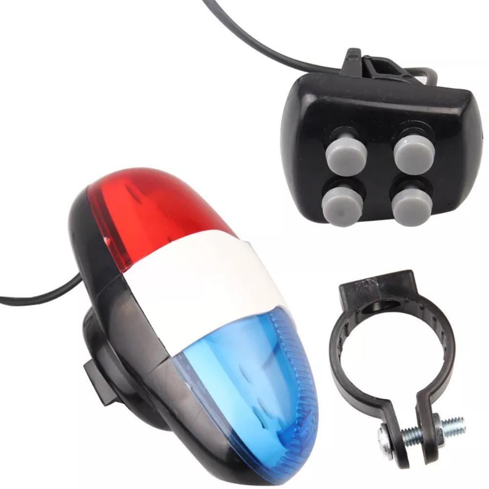 6 LED Bicycle 4 Tone Sounds Bell Plastic Cycling Equipment Police Car Light Electronic Horn Outdoor Bicycle Siren for Kid's Bike