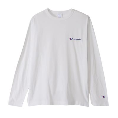 Long Long Round Script Long Sleeve Basic M T-shirt, Sleeve, Neck, 100% Cotton, Embroidery, Logo, T-Shirt, C8-W420Z, Men's, White,