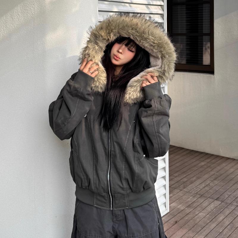 

Ретро Женская Парка Зимняя Теплая Куртка с Большим Меховым Воротником Капюшон Одежда M