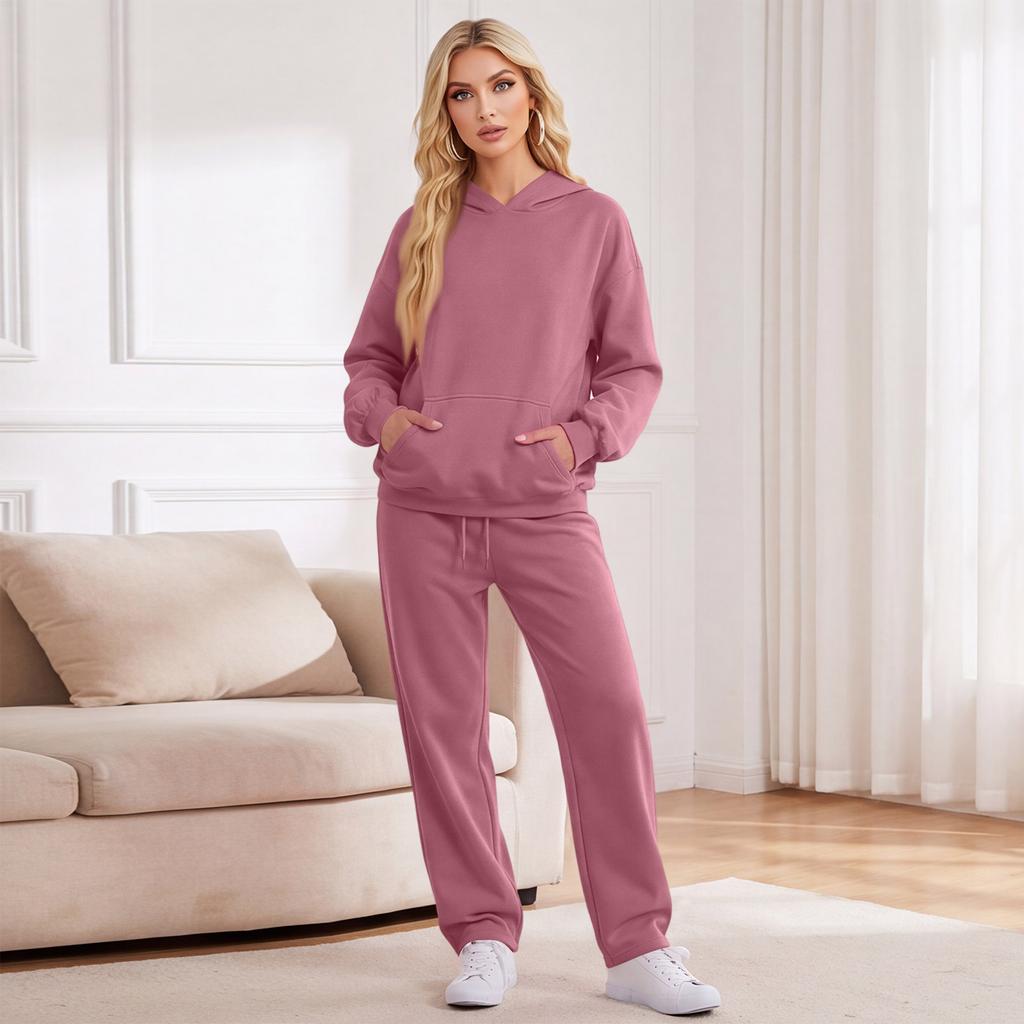 Women's Casual Warm Tracksuit Set with Hoodie and Jogger Pants for Fall and Winter