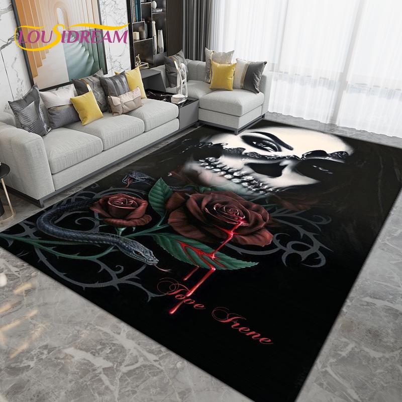 Cartoon Skull Girl Area Rug Large,Carpet Rug for Living Room Bedroom Sofa Decoration,Doormat Kitchen Bathroom Non-slip Floor Mat