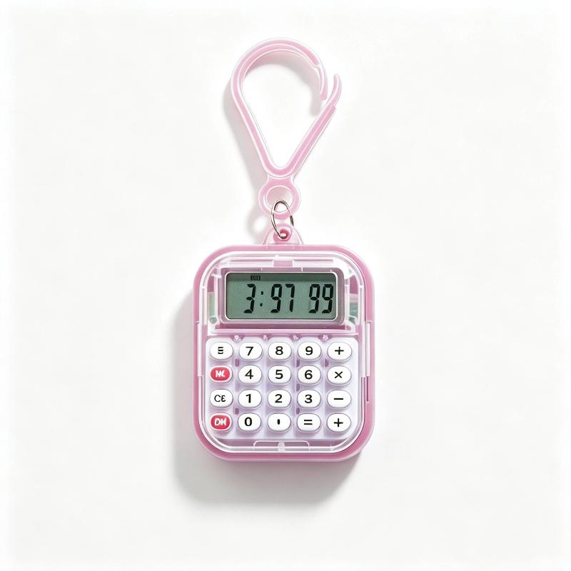 Mini Pocket Calculator Detachable Keychain Time Display Durable Plastic Counter for Students School Daily Use