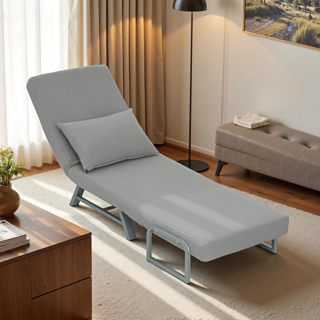 Single Sofa Bed, 3-in-1 Convertible Folding Chair Bed with Adjustable Backrest, Removable Armrests, Light Grey