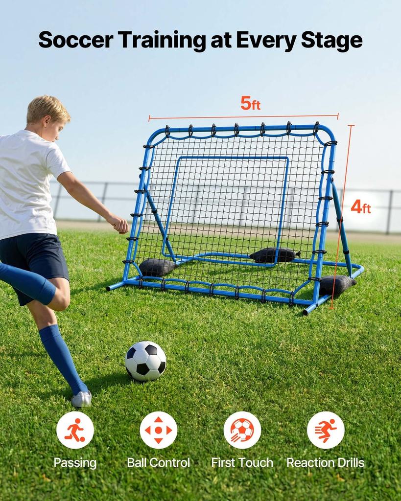 Soccer Rebounder Net, Quick-Switch Angle Soccer Goal Rebounder for Control, Passing Practice, Heavy-Duty Iron Frame & PE Net, Easy Setup Ball Training