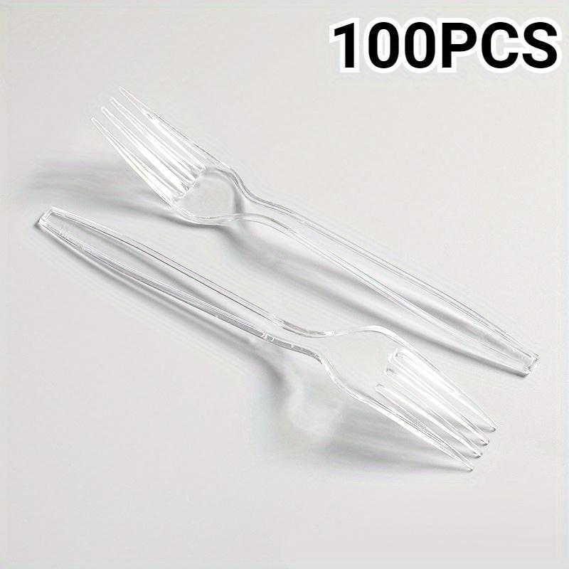 100PCS Disposable Forks Transparent Plastic Forks Food Cake Fruit Parties Picnics Large Events Kitchen Disposable Tableware 100PCS