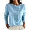 Women's knitted single,breasted cardigan with low round neck and thin top