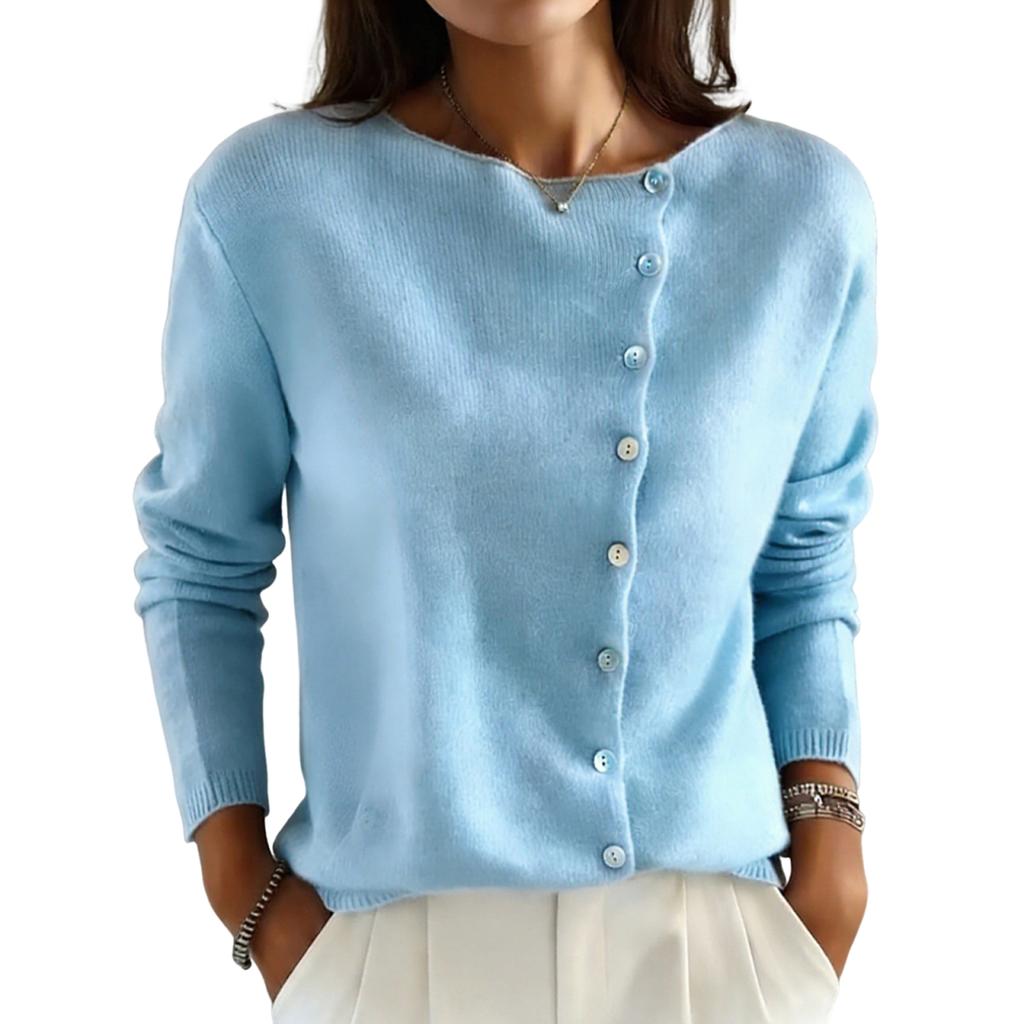 Women's knitted single,breasted cardigan with low round neck and thin top