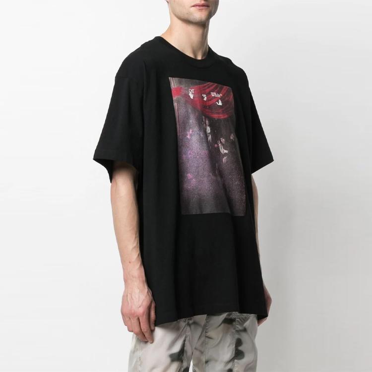 Off-White Sprayed Caravaggio Short-Sleeve Over Tee Black Men Tops OMAA038S21JER0051001