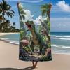 Scena da Spiaggia con Dinosauro Giocoso Asciugamano da Bagno in Microfibra Leggero Asciugatura Rapida Miscela Ultra-Morbida Avventura Preistorica Vivace