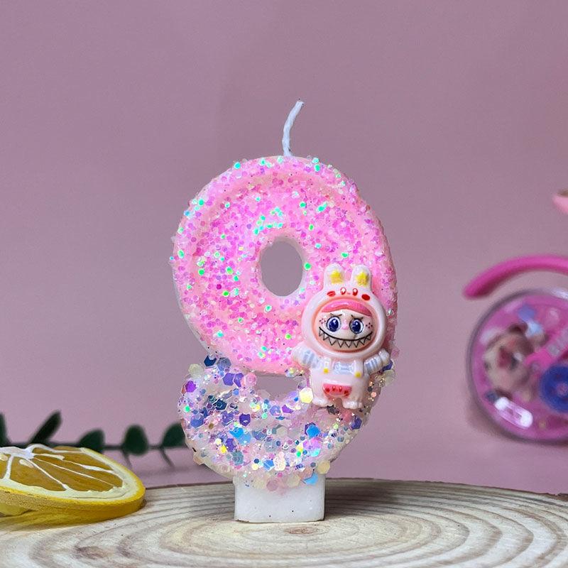 

Милый торт на день рождения, креативный цифровой дисплей свечей, розовая свеча ручной работы для детской вечеринки Raab number 9