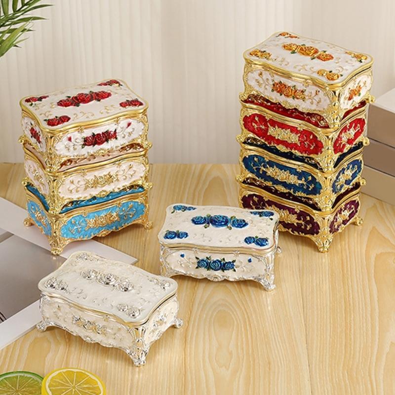 Traditional Floral incised Jewelry Storage Box for Women Built from strong Alloy Featuring Glossy Finish