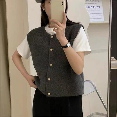 Japanischer Stil Einfarbiges einfaches Weste Rundhals für vielseitige Oberbekleidung Frühling und Herbst Sanfte einreihige Schulterstrickweste für Damen