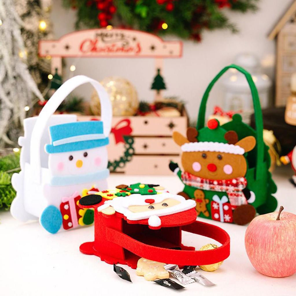 Christmas Treat Bags 3 Pieces Christmas Party Favor Bags With Handle Holiday-themed Fabric Basket For Candy Cookie Popcorn Snack