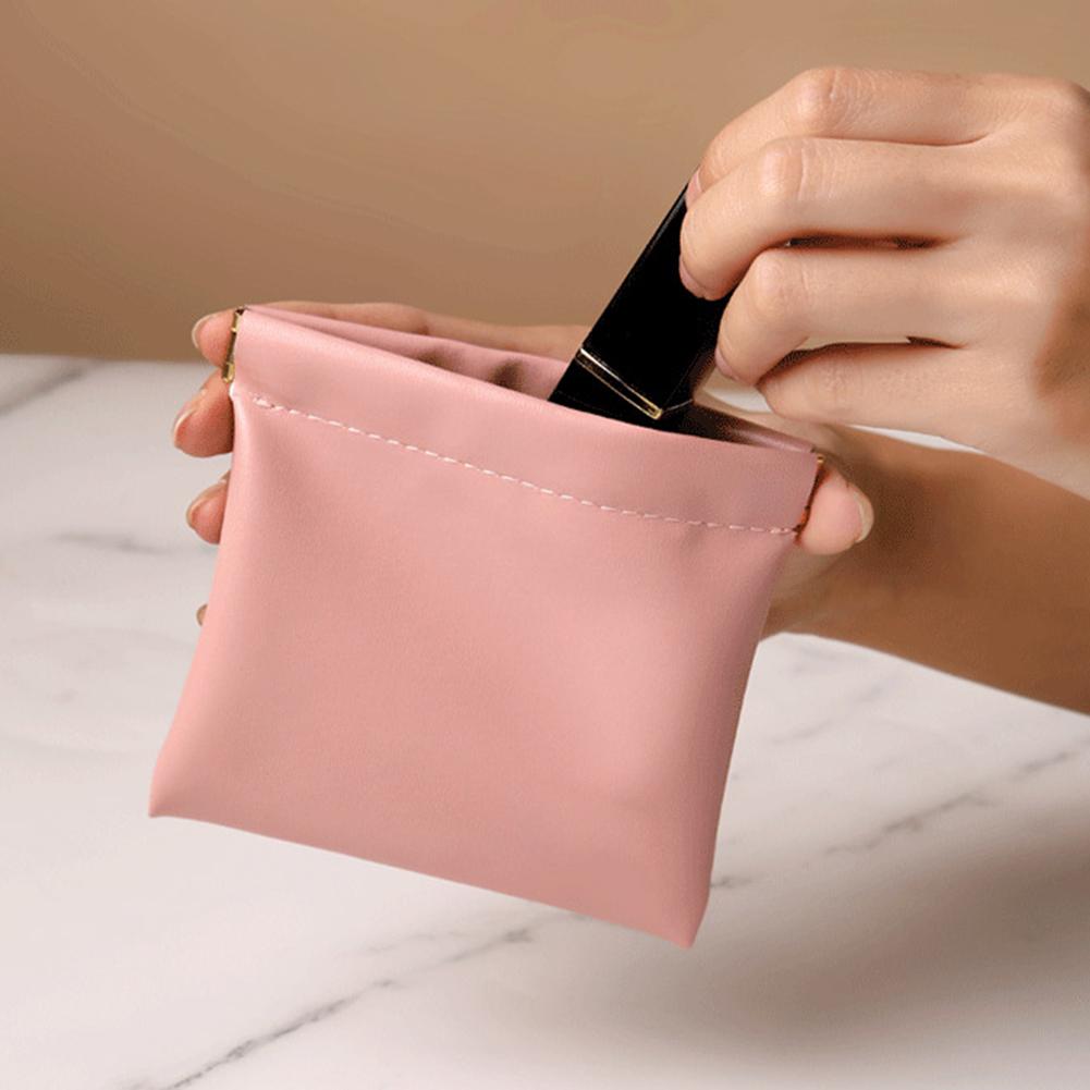 2pcs Mini Portable PU Storage Bags Automatic Closure Storage Bag Data Cable Earphones Lipstick Wallet
