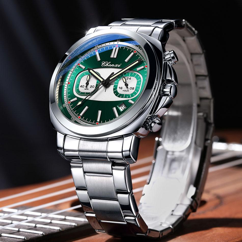 CHENXI Watches Casual Fashion Multi-functional Luminous Timing Calendar Exercise Waterproof Steel Strip Round Quartz Men's wa