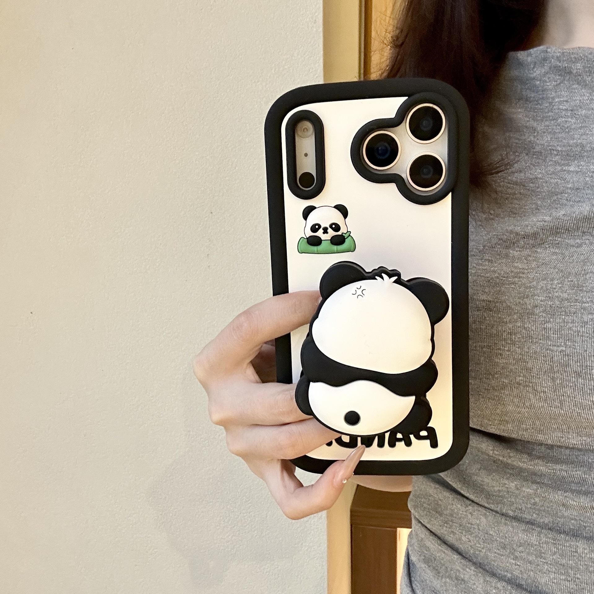 

Adorable Panda Plush iPhone Stand & Anti-Fall Cover Compatible with iPhone 13-17 Pro Max iPhone 16 Pro Max