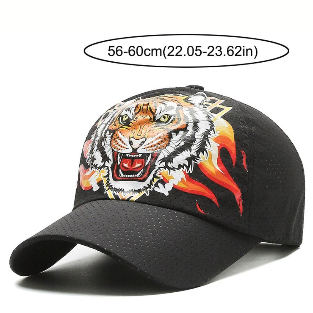 Breathable Perforated Quick-Drying Hat Tiger Head Printed Sun Protection Travel Sports Hat Adjustable Baseball Cap For Women Men