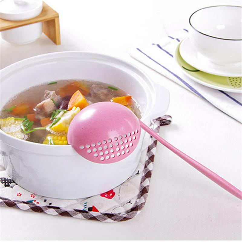 Soup  Spoon Wheat Straw Two-in-one Colorful Long Handles Kitchen Spoon