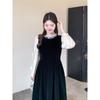 Plus-Size Hepburn-Style Velvet Dress for Women, French-Style Autumn and Winter Black Long-Sleeve Gown