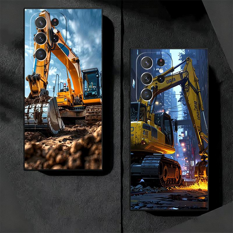 Excavating Machinery Cool Soft Phone Case for Samsung Galaxy S26 S25 Edge S24 Ultra S23 Plus S22 S21 FE S20 Black Cover Back She