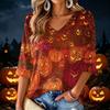Women's V-Neck Halloween Print Lightweight Blouse for Spring and Summer