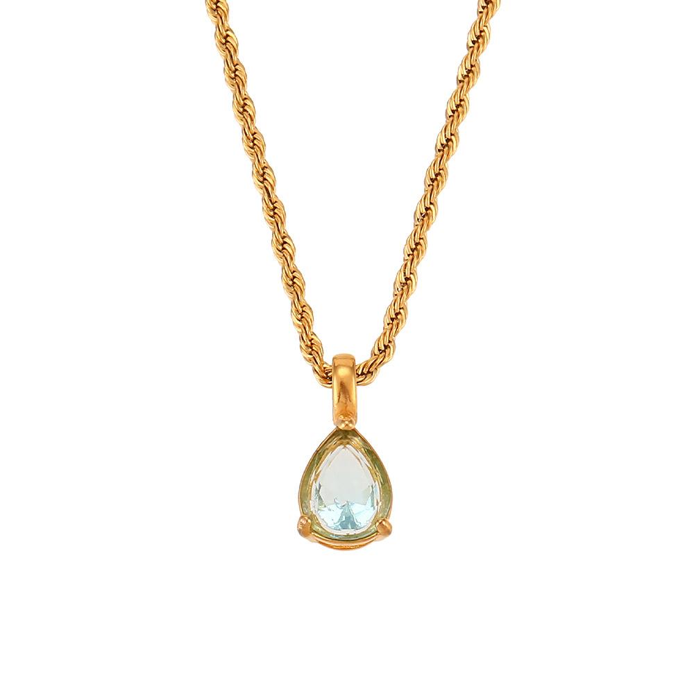 Rz Vintage Non-Tarnish Snake Chain Cross Water Drop Pendant Necklace Stainless Steel 18K Gold Plated Birthstone Women's