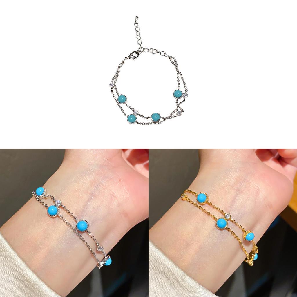 Jewelry Vintage Zircon Double Layer Round Pendant Hand Chain For Women Gift