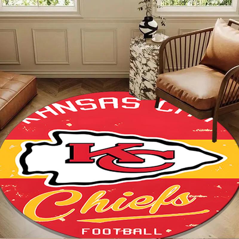 Tapis rond motif Kansas City Chiefs, Tapis circulaire antidérapant Tapis de chaise Pour salon, Chambre à coucher, Paillasson décoration de maison Cadeau Cadeaux de Noël
