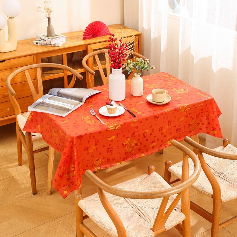 PEVA Tablecloth Thickened Red Festive Table Cloth Portable Table Cover  New Year Party Supplies