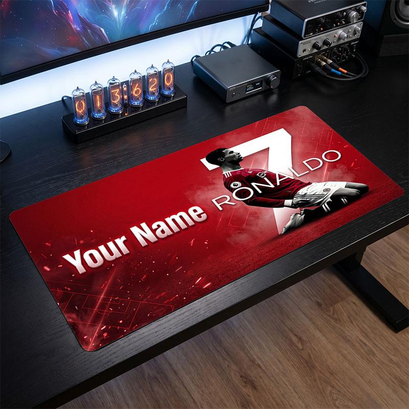 Tappetino Mouse Grande Personalizzato Cristiano Ronaldo, Stampa Testo Nome Personalizzato, Tappetino Scrivania Antiscivolo Logo Calcio Regalo Gaming