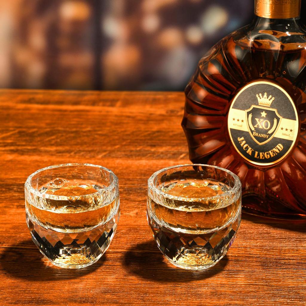 Handmade 1.7oz Crystal Shot Glasses/Whiskey Cups with 24K Gold Leaf, BPA & Lead-Free, Perfect for Décor & Gifts