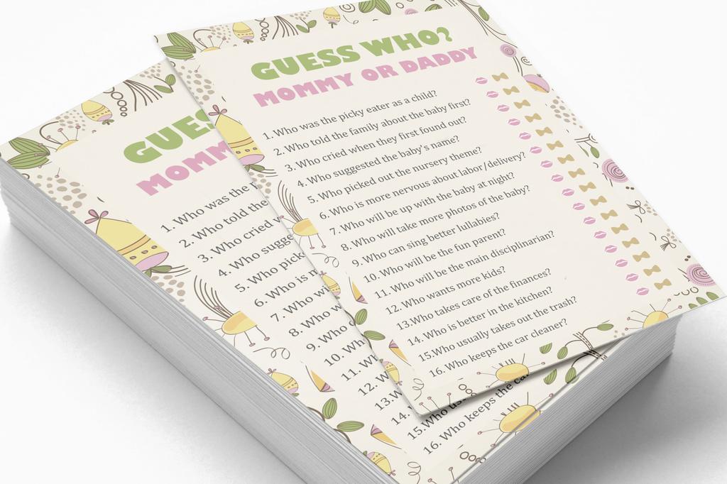 Inkdotpot Who Said it Game Mommy Or Daddy 50 Sheet Fun Baby Shower Game Gender Neutral Floral Party Supply