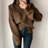 Autumn New Turtleneck Warm Knitted Sweater Retro Korean Slash Slit Thickened Pullover Sweater Casual Warm Jumper