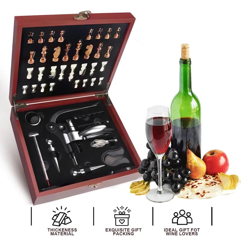 Set de Abridor de Botellas de Vino Tinto con Caja de Regalo de Madera Abridor de botellas de vino Herramientas de Bar Set Multifuncional para Abrir y Presionar Vino