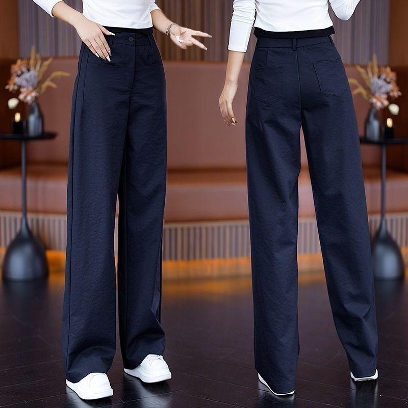 Women High Waist Wide Leg Pants Casual Straight Leg Trousers In Navy Blue