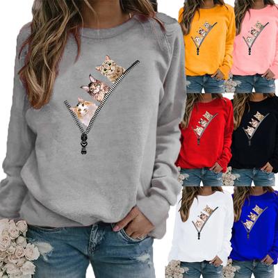 Frauen Winter Langarm Casual Rundhals Schwarz Katzen Gedruckt Lose Sweatshirt Tops & Blusen Plus Größe T-shirts