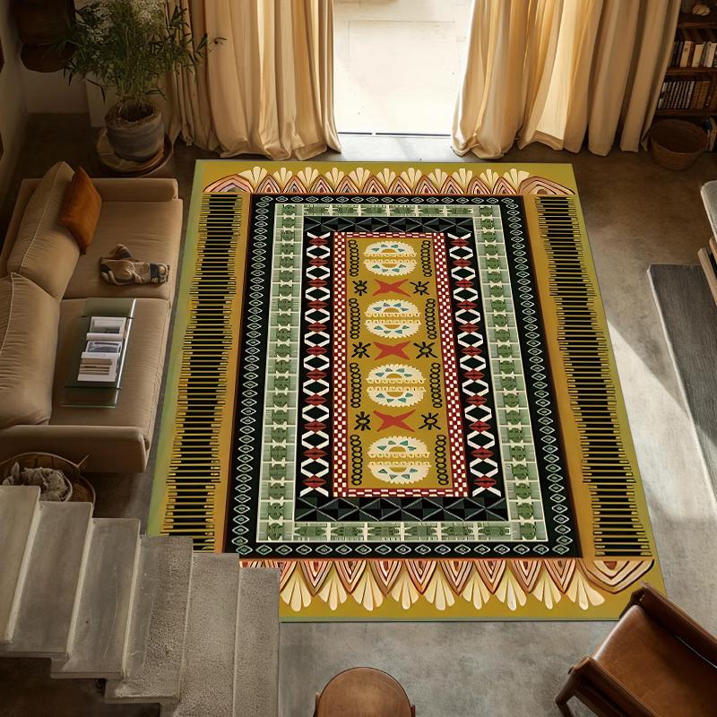 Patchwork Plaid Printed Carpet Geometric Plant Flower Printed Carpet Living Room Bedroom Large Soft and Non Slip Rug Bedroom