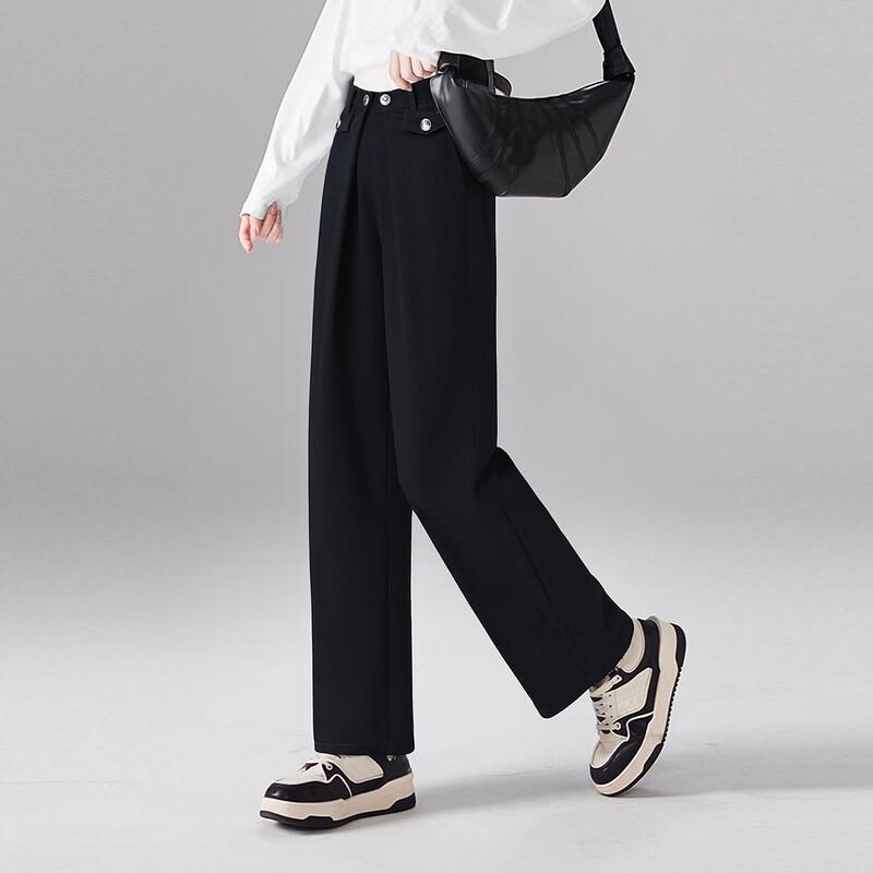 

Shetu Women s Loose Wide-Leg Pleated Waist Denim Trousers S