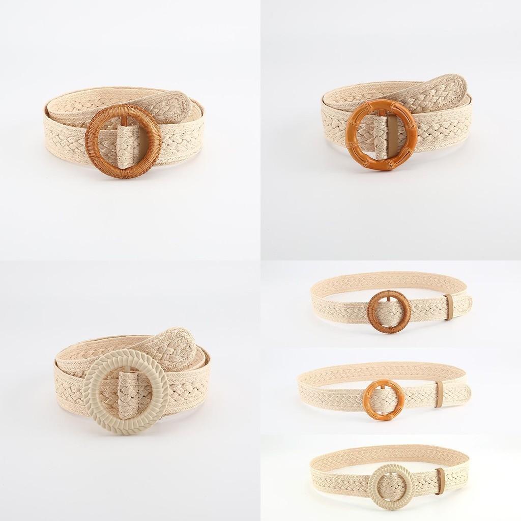 Simple And Versatile Woven Waist Belt With Round Buckle For Women