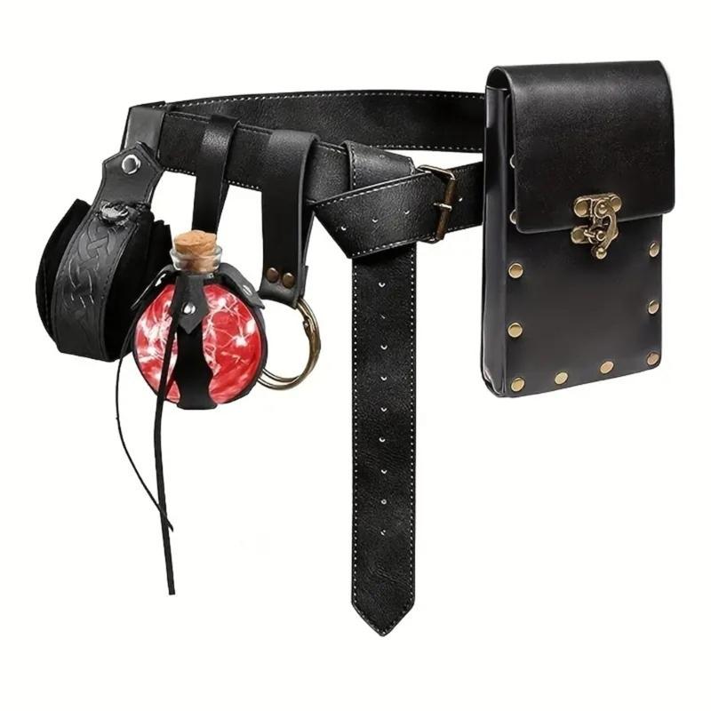 Men's Renaissance Costume Vikinges Costume Accessories Set Medieval Pirate Leather Belt Waist Bag Halloween Costumes