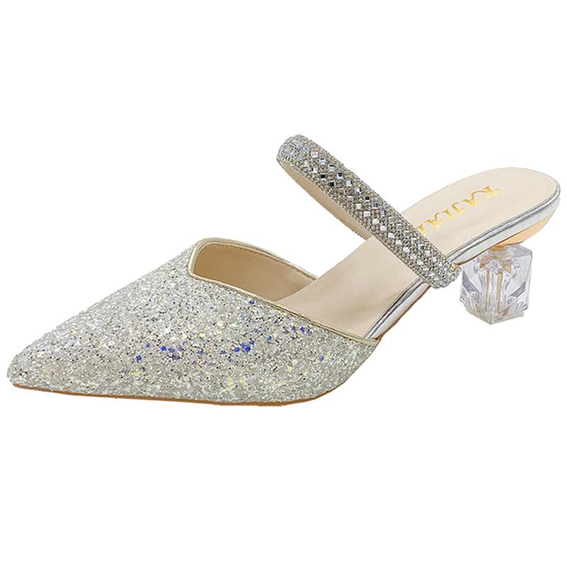 

Туфли на высоком каблуке с блестящими пайетками, женские туфли-лодочки с острым носком и хрустальным ремешком на пятке, женские туфли золотистого, серебряного цвета, вечерние туфли на каблуке странного стиля 34 серебряный